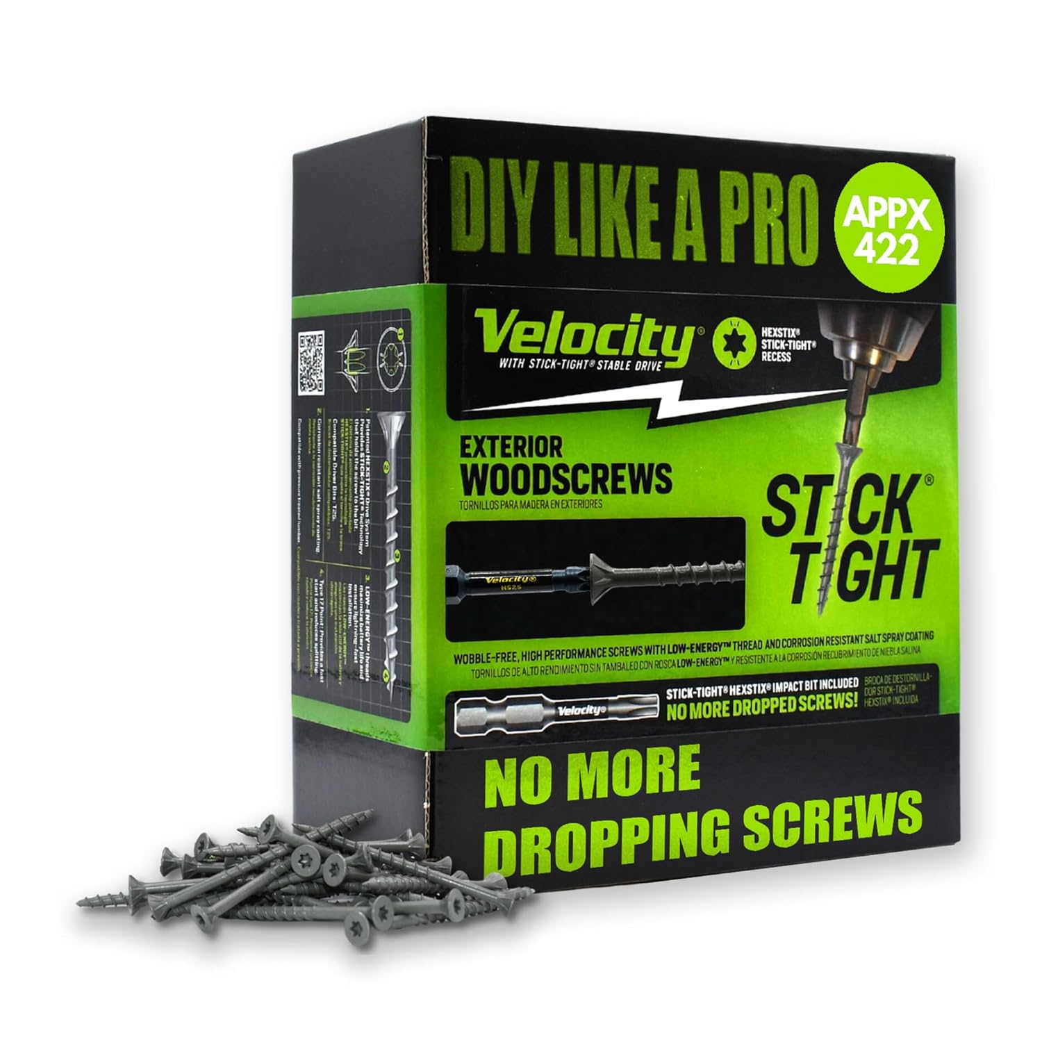 Velocity – Tornillo de madera exterior de 5 libras, tornillo de madera fabricado con acero al carbono, incluye 1 broca Hexstix y organizador de