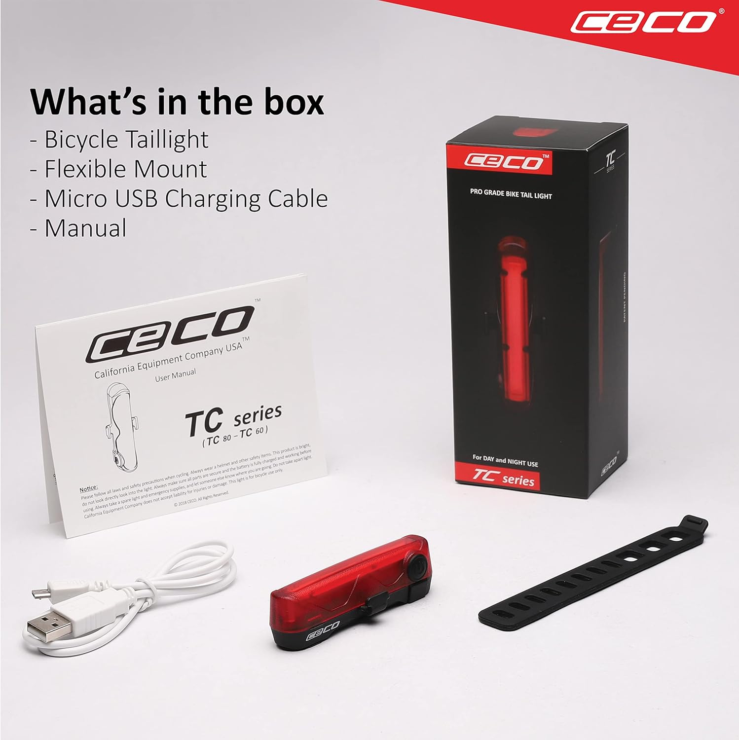 -Estados Unidos Luz trasera de bicicleta recargable USB de 60 lúmenes – Super Wide & Bright Modelo TC60 Luz trasera de bicicleta – IP67 impermeable,