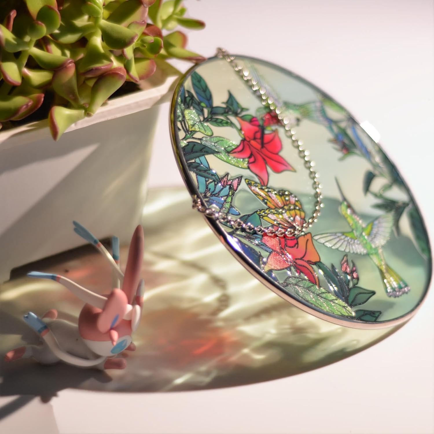 Atrapasoles para colgar vitrales, colibríes y mariposas para ventana, 100% real, vitral, colorido, adorno para ventana interior, hogar, jardín,