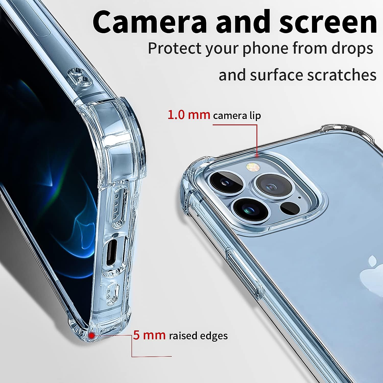 FOQENCCI Funda de teléfono para iPhone 13 Pro Max con 2 protectores de pantalla, transparente, antiamarilleo, resistente a los arañazos,