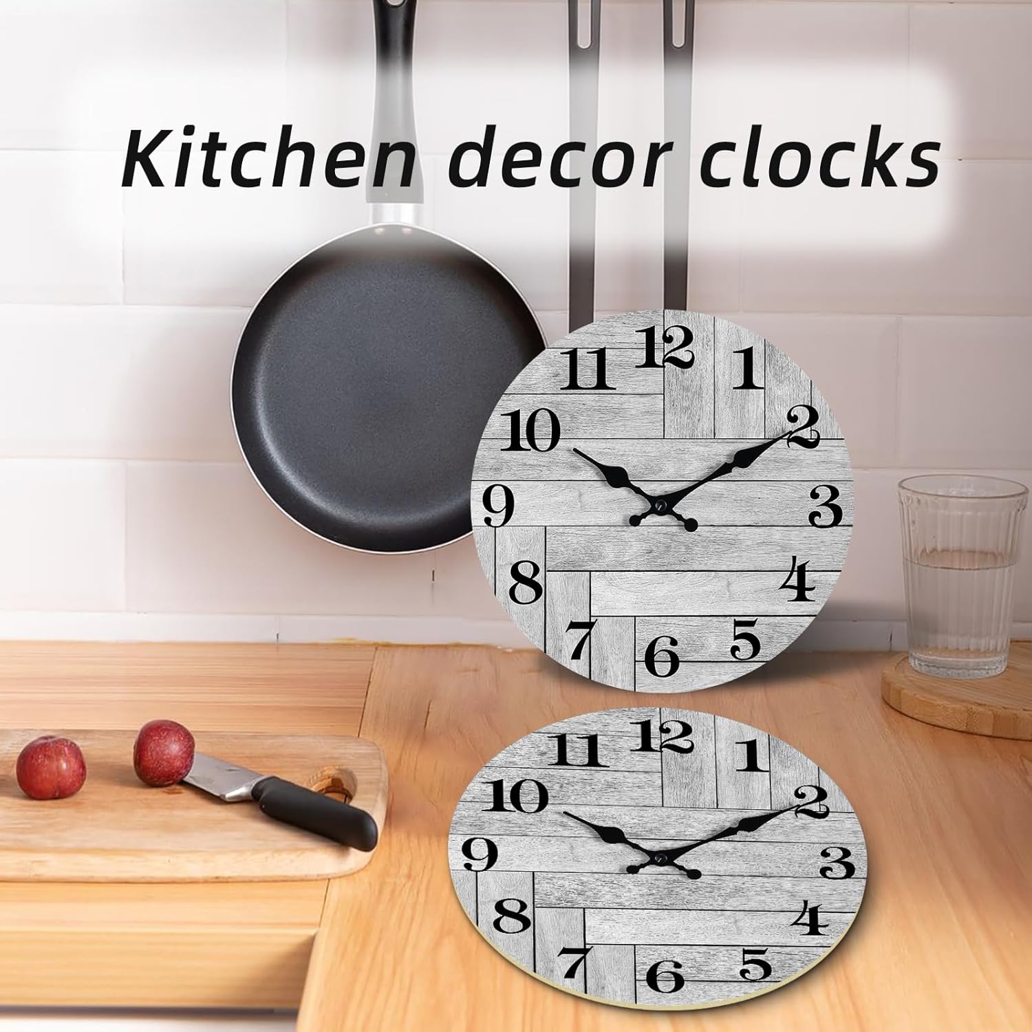 Reloj de pared, silencioso, gris, funciona con pilas, sin tictac, estilo vintage, rústico, estilo pastelero, decorativo, para cocina, baño, sala de