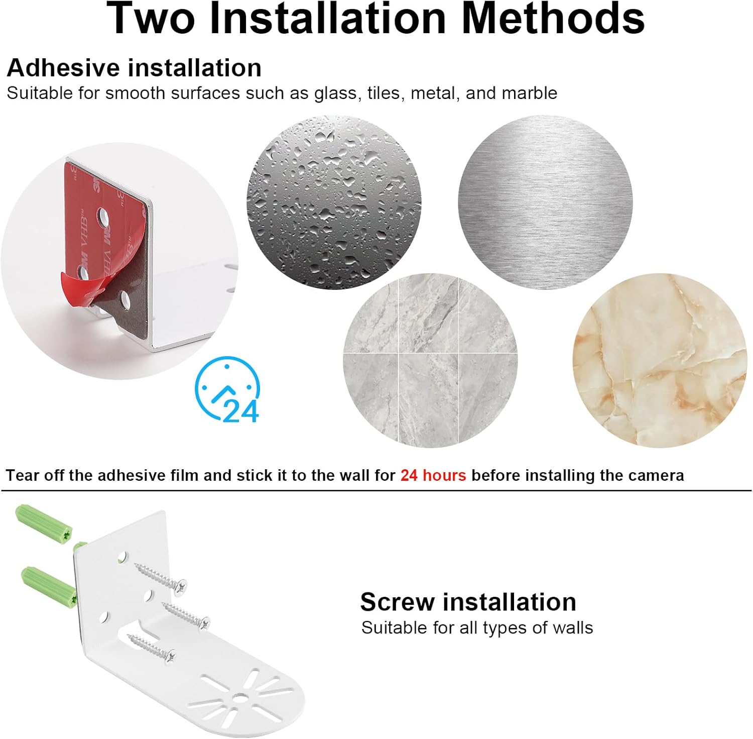 Paquete de 2 soportes adhesivos de pared de metal compatibles con Eufy Security Solo Indoor Cam E220 y P24, sin taladrar VHB Stick On o atornillar,