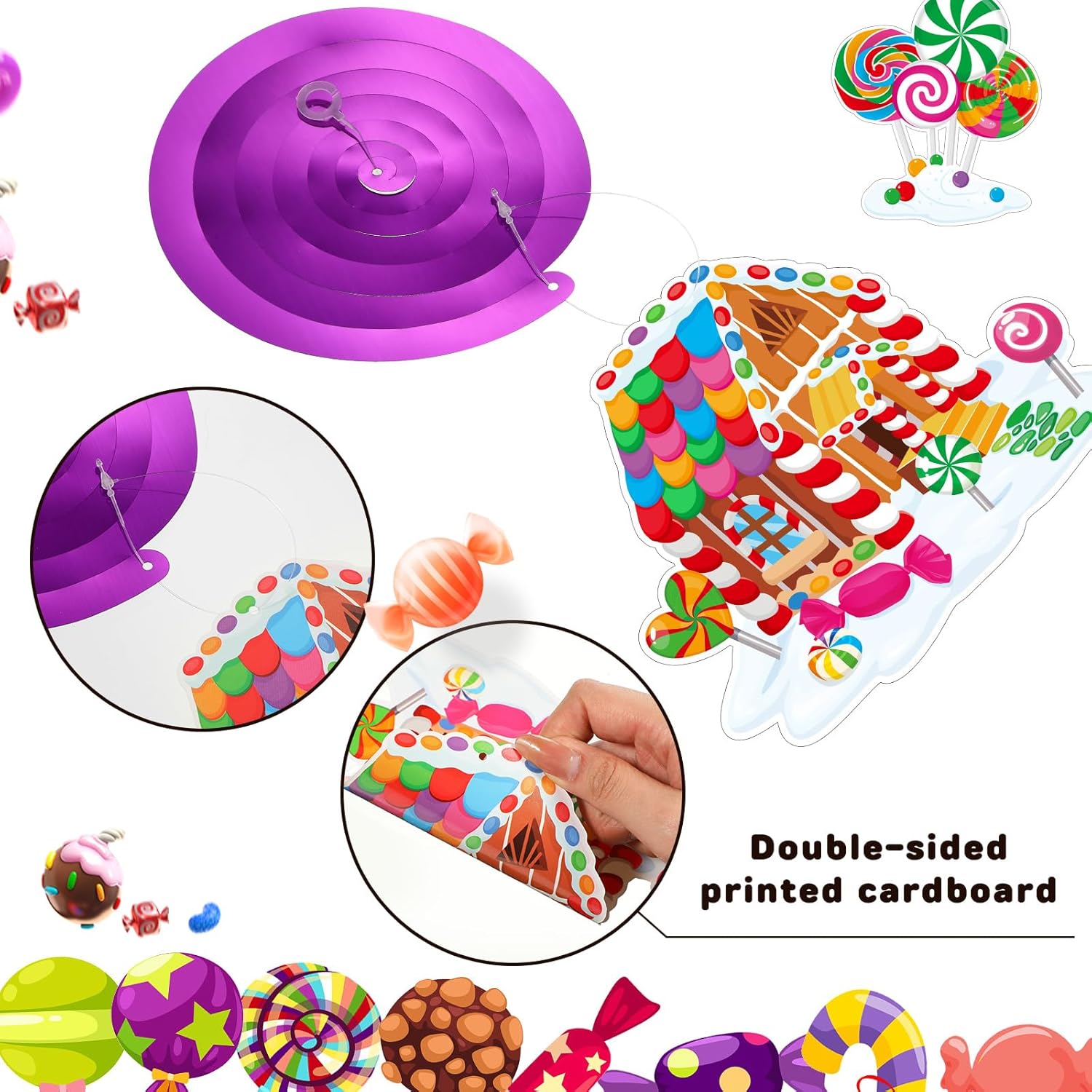 Namalu 54 piezas de remolinos colgantes de caramelo, decoración de bastón de caramelo de Navidad, remolino colgante de techo, adornos coloridos de