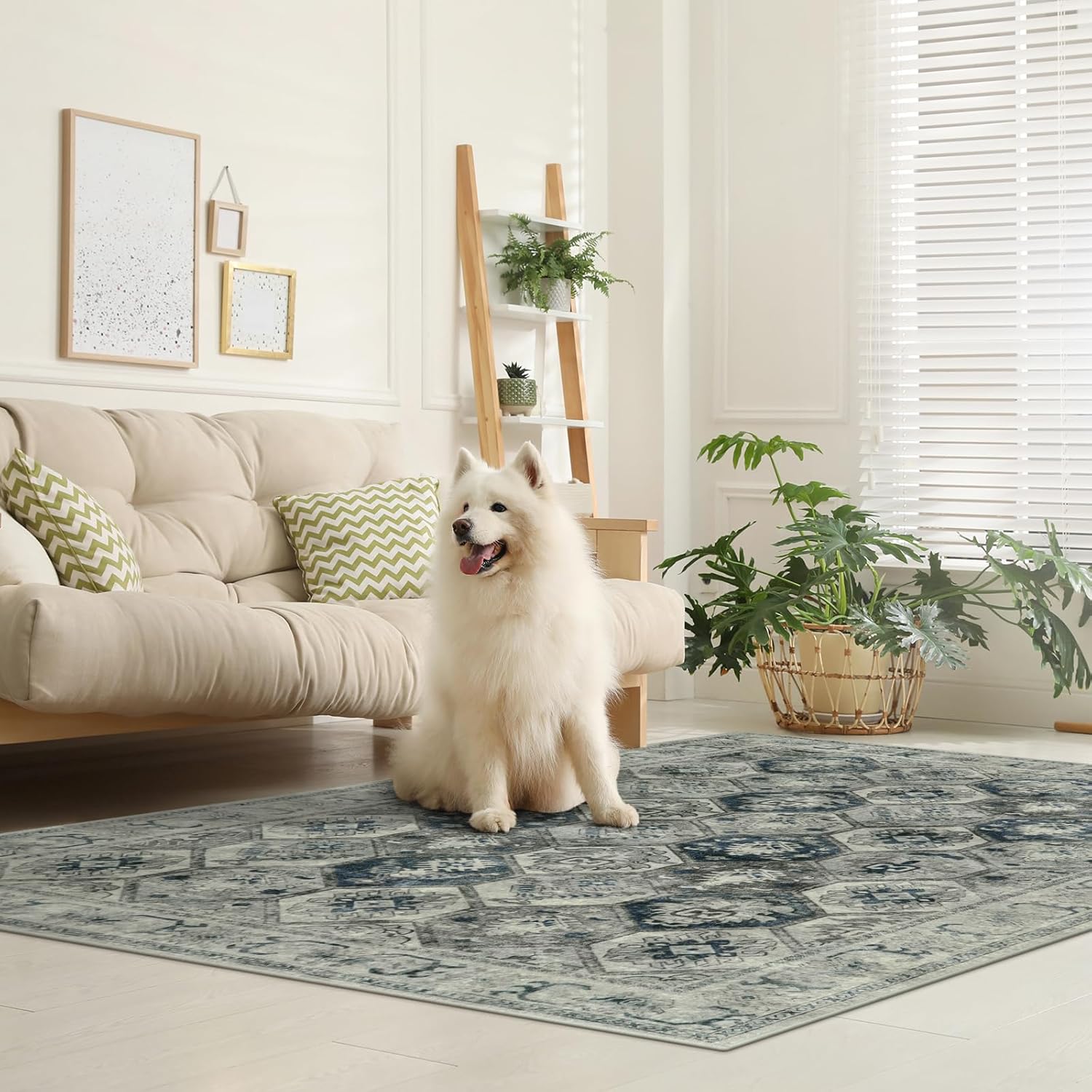 Lahome Round Rugs – Alfombra circular lavable de 6 pies para sala de estar, alfombra de dormitorio, alfombra de dormitorio, enrejado marroquí de