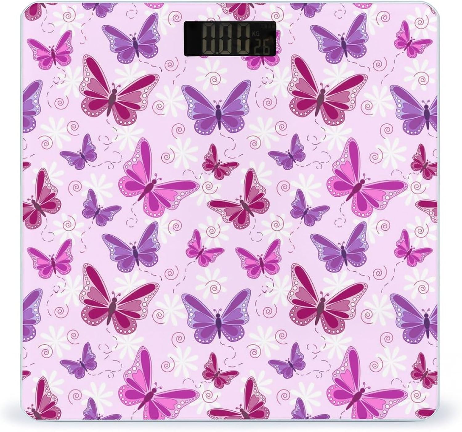 Báscula divertida púrpura del cuarto de baño de la mariposa para el peso corporal Máquina de pesaje altamente exacta de la exhibición del LCD de