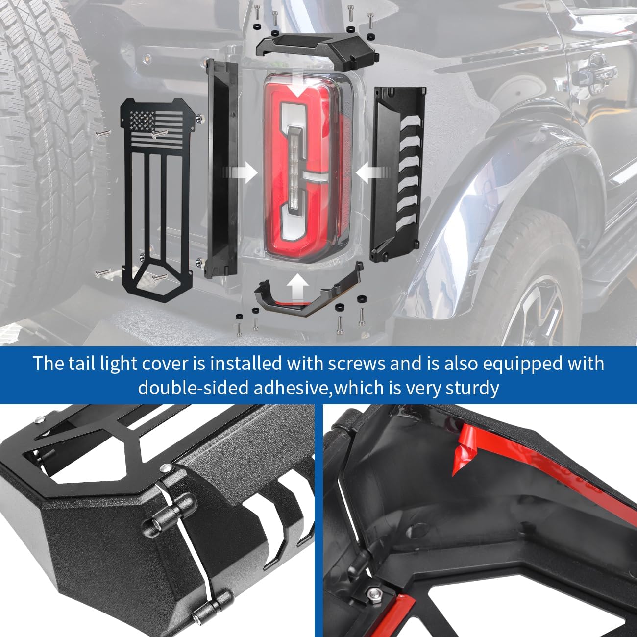 MSIZOY Protector de luz trasera de aluminio, cubierta para lámparas de luz trasera, compatible con Ford Bronco 2021, 2022, 2023, 2024, accesorios