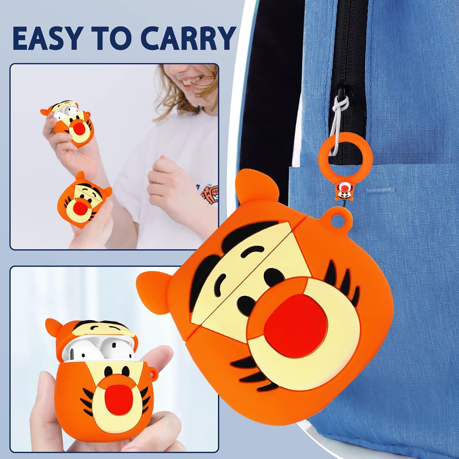 JoySolar Funda para Airpod 1 y 2, linda funda de silicona suave 3D de dibujos animados Kawaii, diseño único, diseño único, a la moda, para niñas,