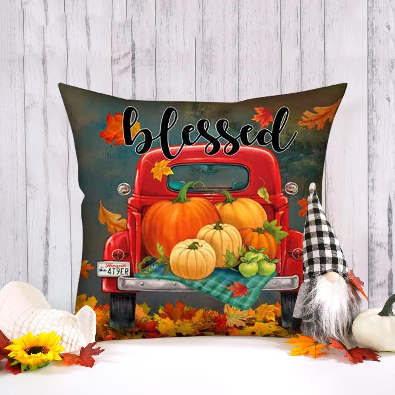 TUNKENCE Funda de almohada para decoración de Halloween, fundas de almohada para decoración de otoño, Acción de Gracias, calabaza, granja, hoja de