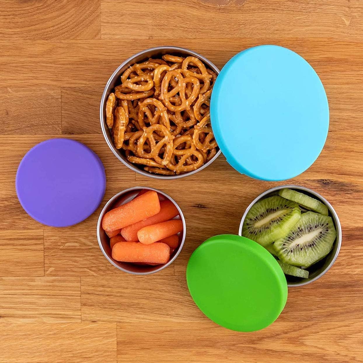 WeeSprout – Recipientes de acero inoxidable 188  Juego de 3 recipientes metálicos para alimentos (5.1, 6.8 y 13.5 onzas líquidas)  Tapas de silicona