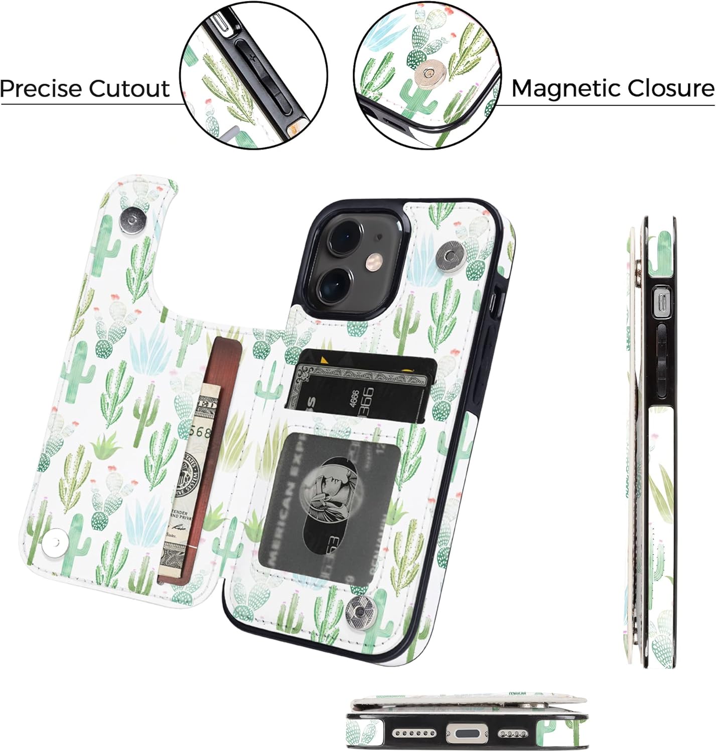 uCOLOR Funda tipo cartera para iPhone 11 con tarjetero, piel sintética, con función atril, ranuras para tarjetas, doble cierre magnético, bloqueo