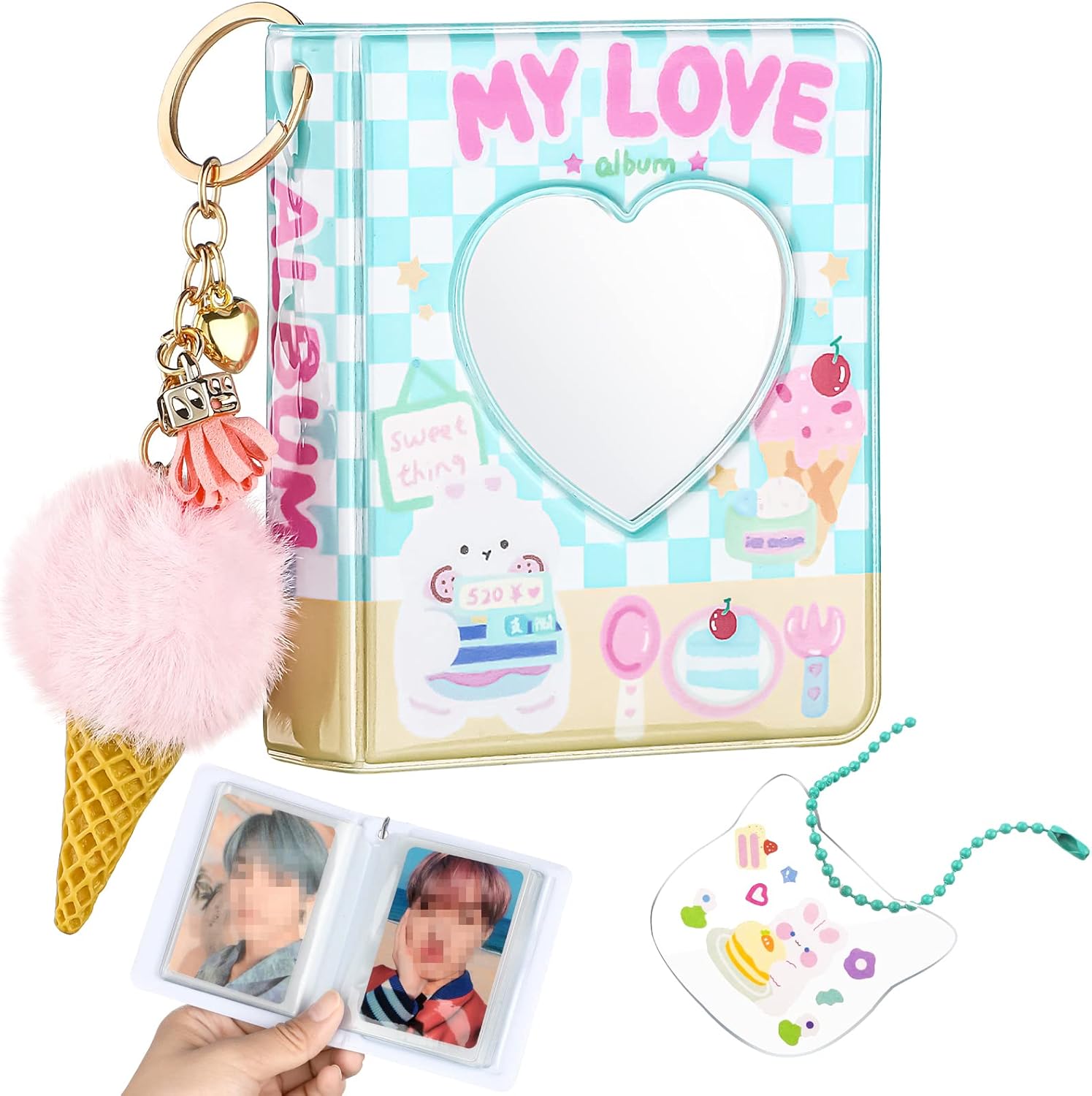 Juego de 3 mini álbumes de fotos de 3 pulgadas, carpeta Kpop para tarjetas fotográficas Kpop, álbum Kpop con colgante y llavero para coleccionar