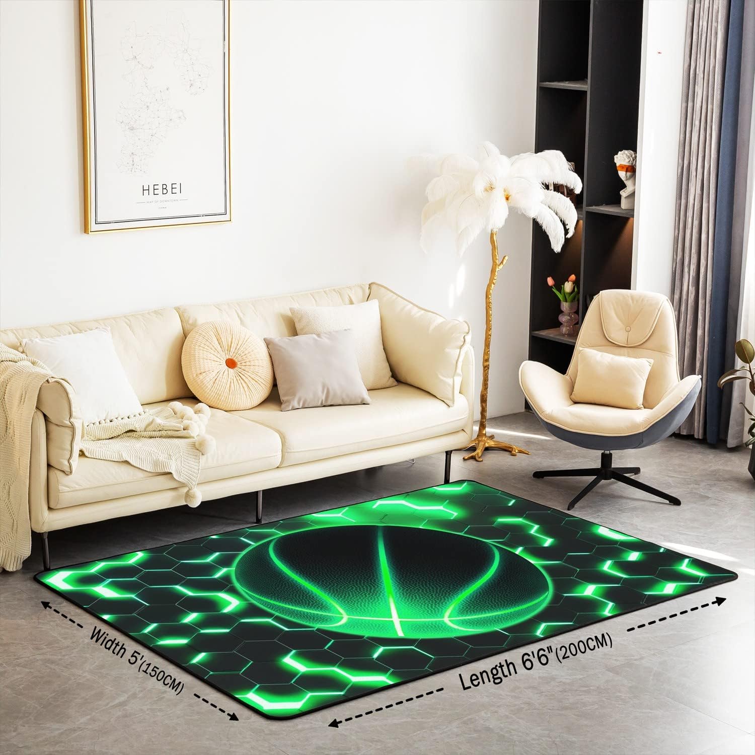 Alfombra de baloncesto de 3 x 5 pies, decoración temática deportiva de panal verde, alfombra que no desprende para niños, adolescentes y adultos,