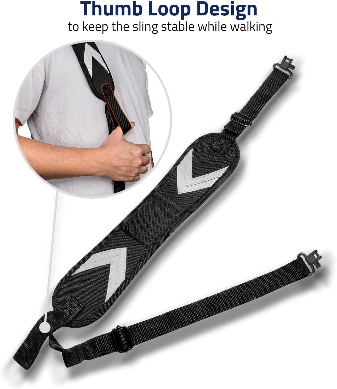 EZshoot Eslinga de rifle de dos puntos con bolsillo de repuesto y giratorios extraíbles, cómodo acolchado de neopreno, correa de pistola de ajuste