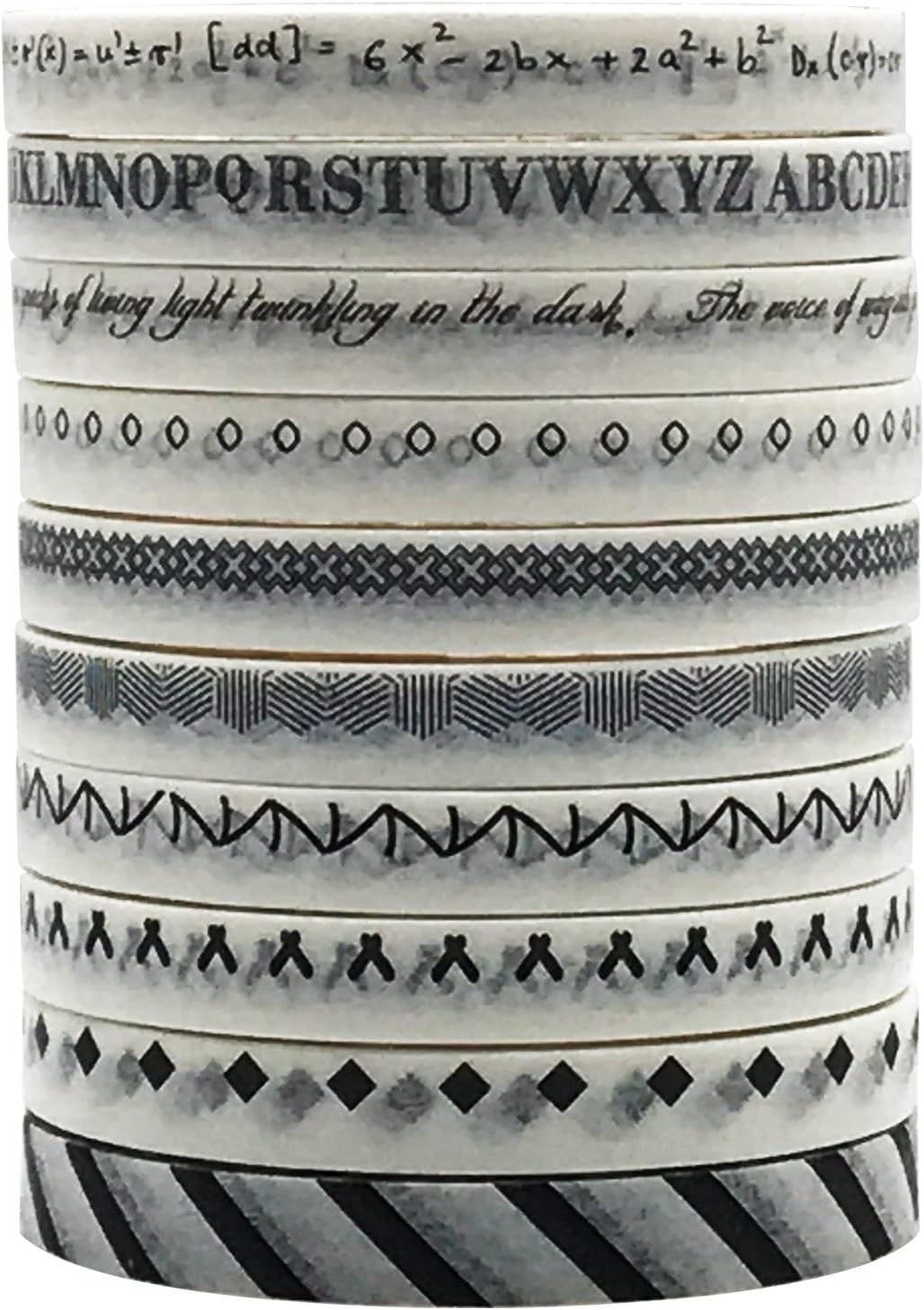 ZMLSED Juego de cintas washi delgadas de 0.197 in de ancho, 10 rollos de cintas decorativas minimalistas de estilo blanco y negro japonés para