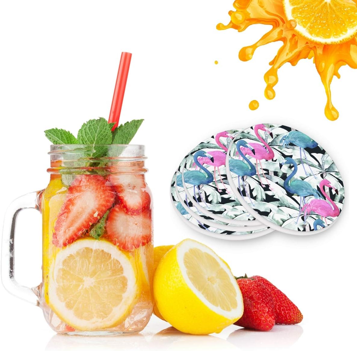 visesunny Posavasos clásico con estampado de flamenco, posavasos de piedra que absorben la humedad con base de corcho para protección de mesa para