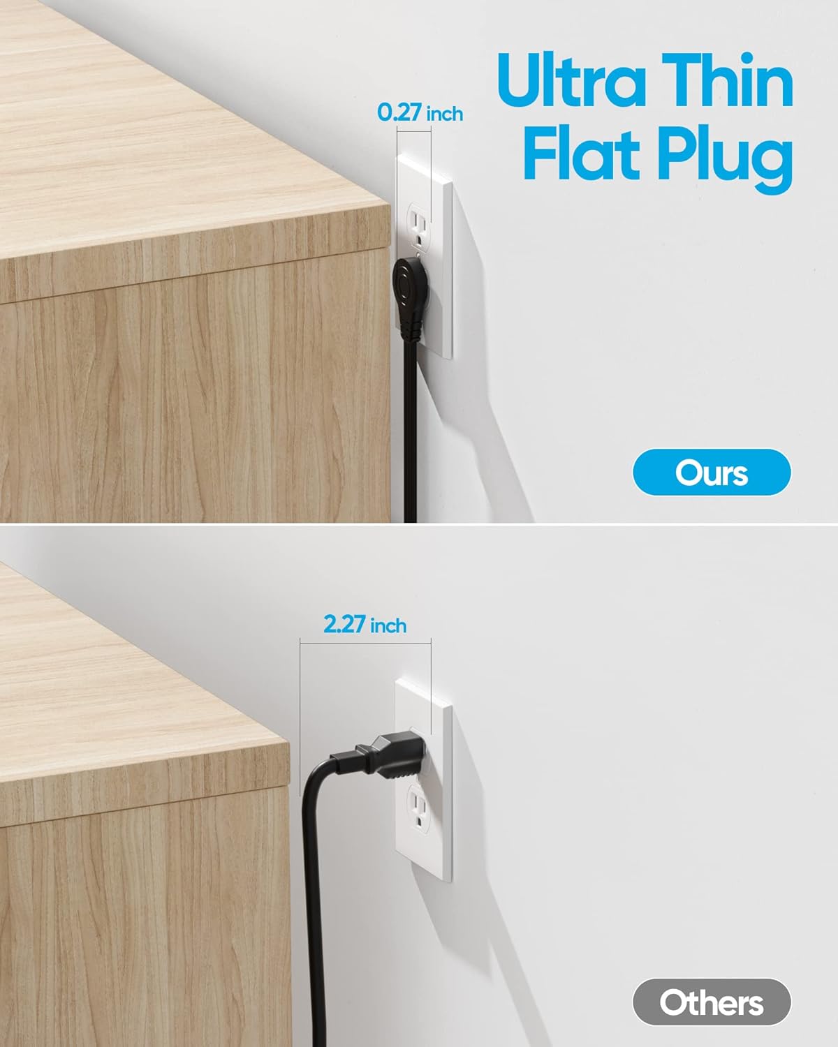 Regleta protectora de sobretensiones, cable de extensión de 25 pies de largo con 8 tomas, 4 puertos USB (1 USB C), extensor de toma de corriente de