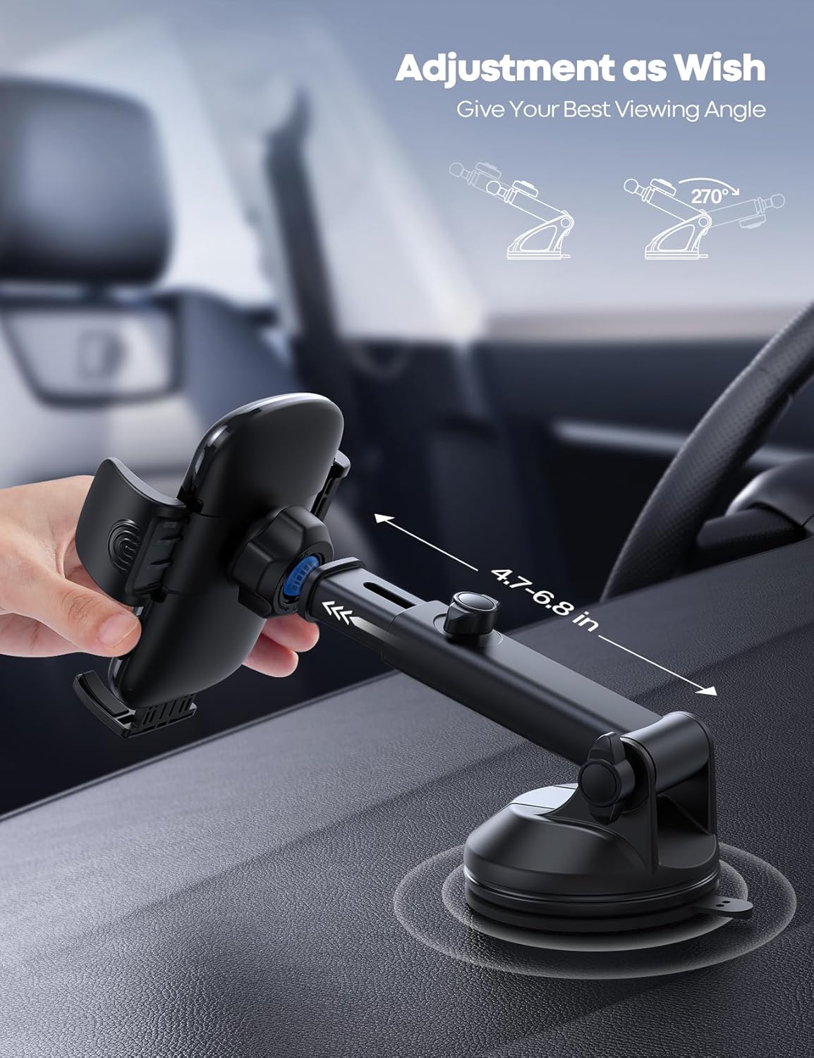 Lamicall Soporte de teléfono para automóvil – Ventosa de grado militar más fuerte Soporte de teléfono para tu automóvil Soporte de teléfono