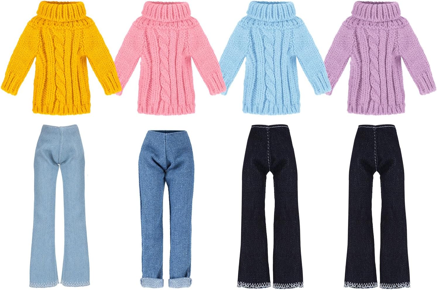 Bencailor 8 piezas de ropa de muñeca de 11.5 pulgadas, accesorios de muñeca de algodón, suéteres de elfo, pantalones de mezclilla, ropa regular para