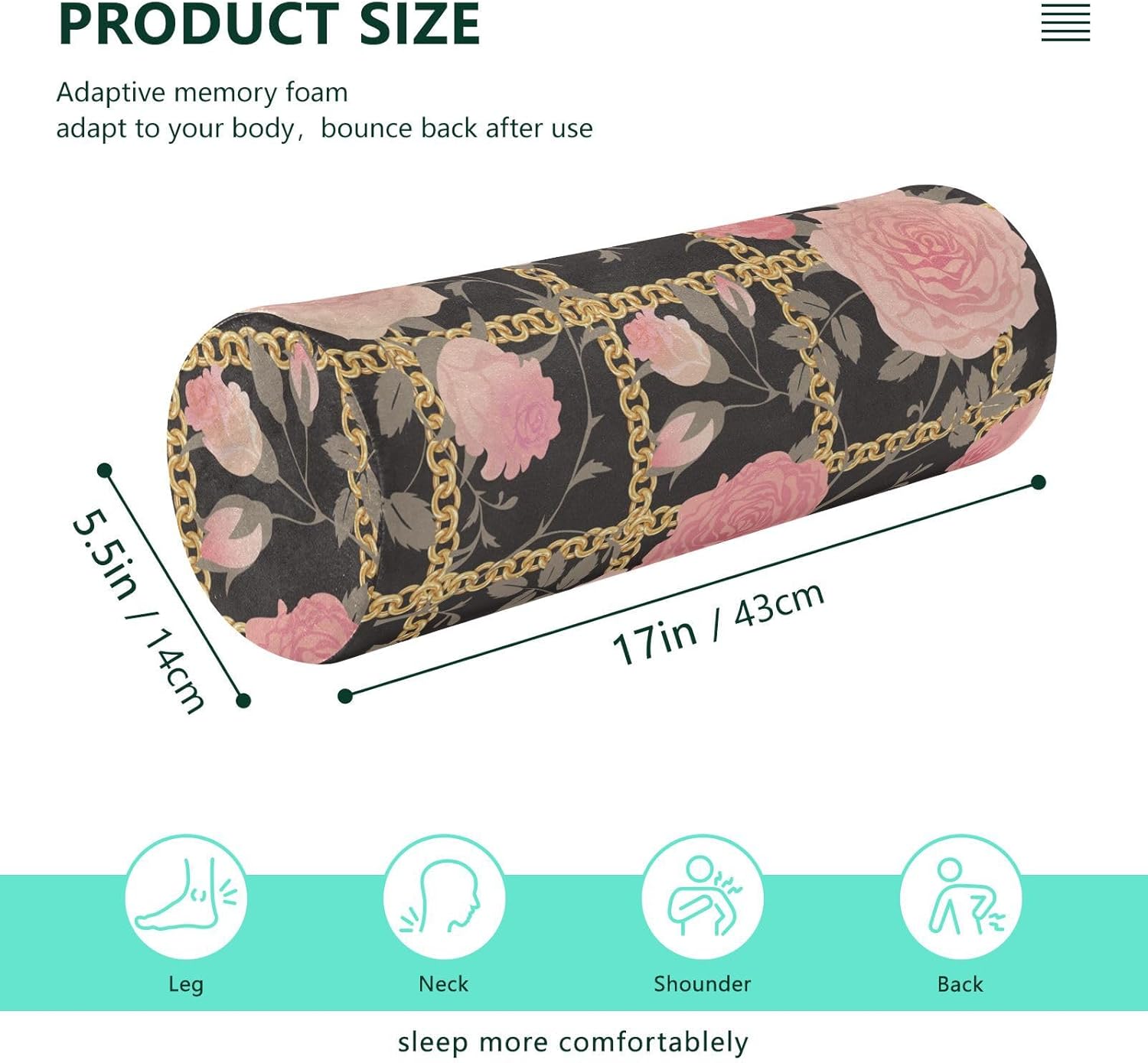 KLL Art Flowers Bolster Pillow for Legs Sleeping Bedding Essentials Round Neck Roll Pillow Small Round Pillows Pillow Roller Pillow Neck Support