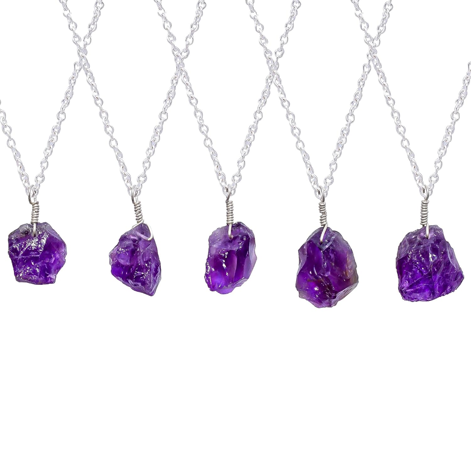 AURA GEMS Natural Amethyst Raw Pendant Necklace, Real Purple Melody Super Seven Gemstone, Healing Crystal, February Birthstone, Zodiac, Silver
