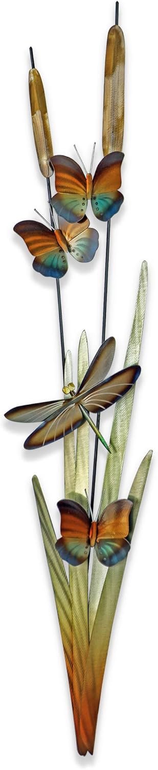 T.I. Design Espadañas con mariposas y libélulas izquierda  Decoración de pared de metal contemporánea costera de granja