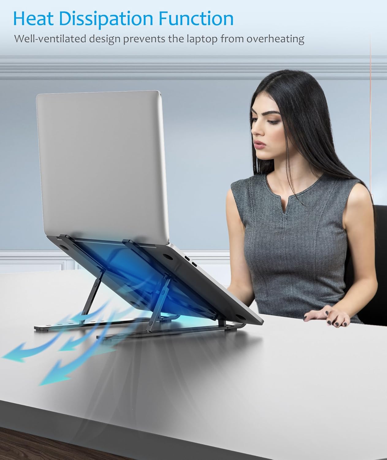BoYata Soporte para laptop, soporte portátil para computadora de escritorio, elevador plegable de aluminio para laptop con 6 niveles de ajuste de