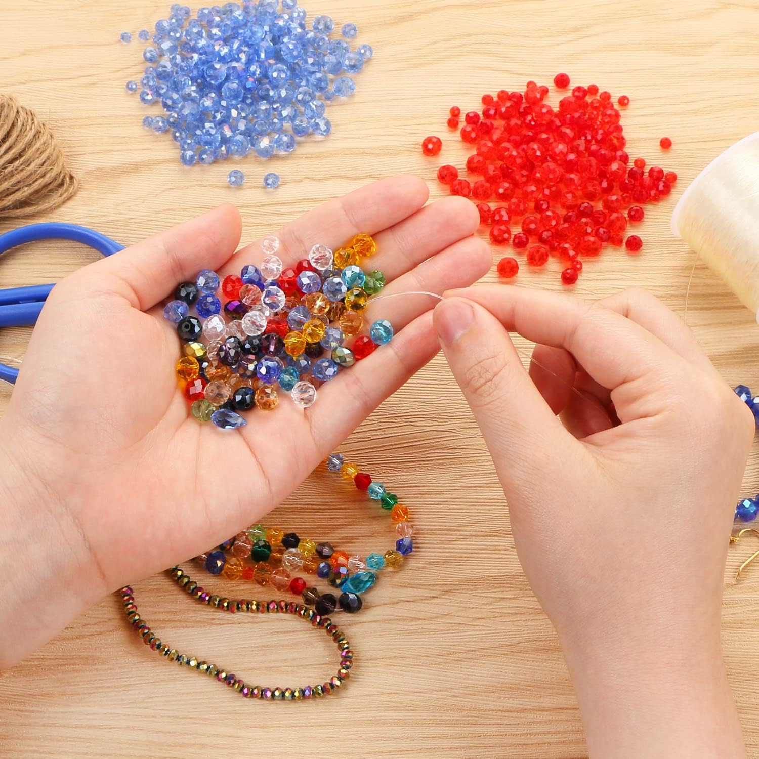 MIKIMIQI 560 cuentas de cristal Briollete para hacer joyas, cuentas de cristal Rondelle facetadas con caja, cuentas espaciadoras de cristal para