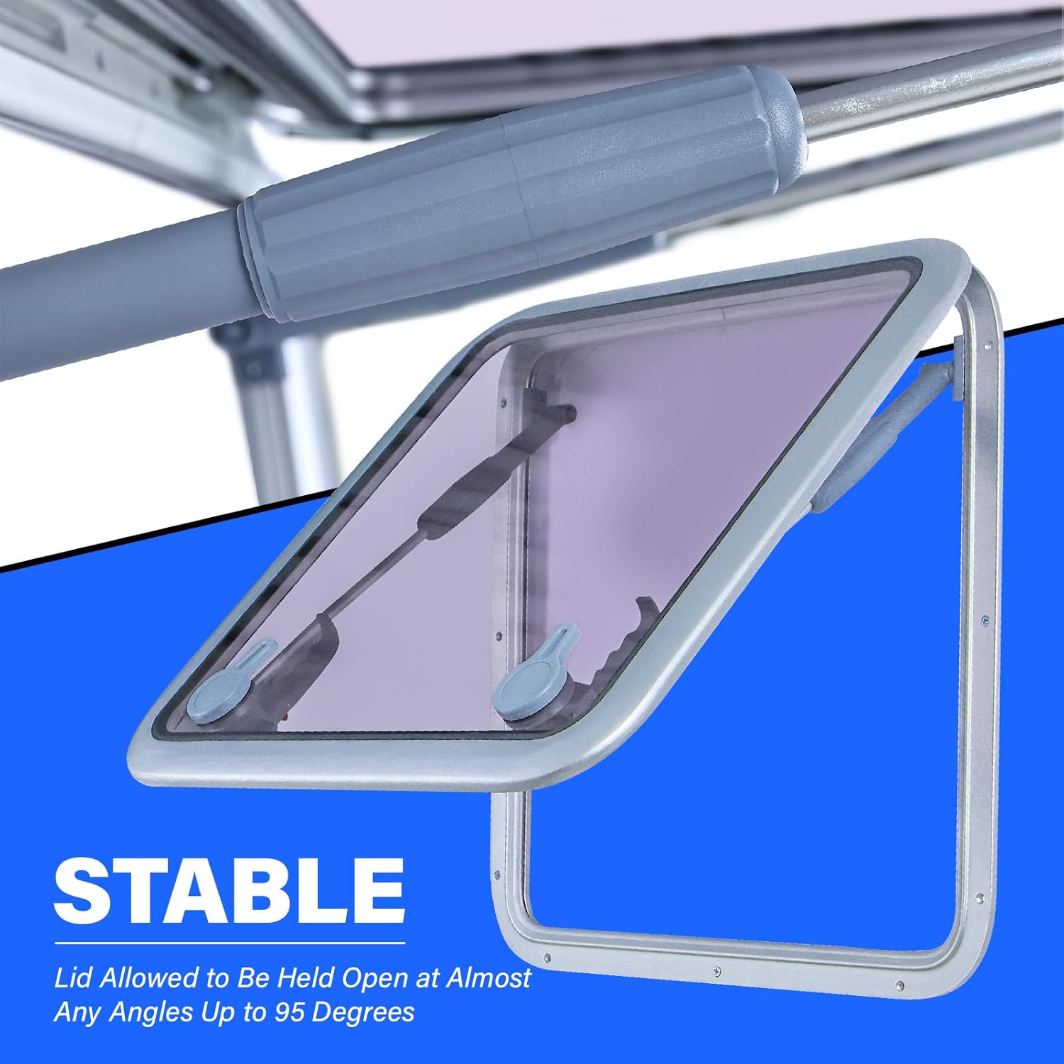 Amarine Made Tapas de escotilla de barco de aluminio anodizado, ventana de ojo de buey de 22.5 x 22.5 pulgadas, escotilla de cubierta de barco y