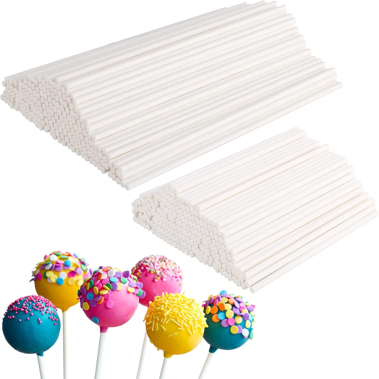 Juego de 400 palitos para tartas, 200 palitos blancos de 6 y 4 pulgadas de cada uno, palitos de papel para hacer piruletas, cumpleaños, boda,