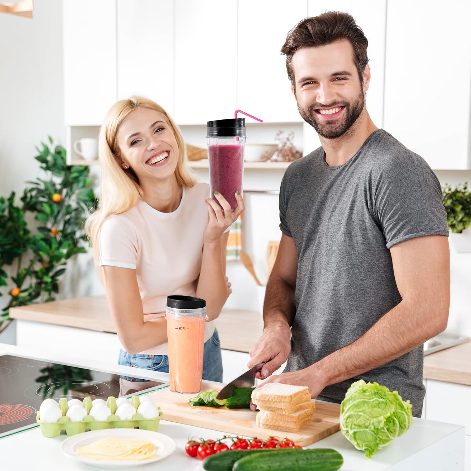 Ninja Blender Cups y Ninja Blade 6 Fin Blender Blender Batidora para Batidos Batidos – Tapa de una sola porción para BL770 BL780 BL660 BL740 BL810