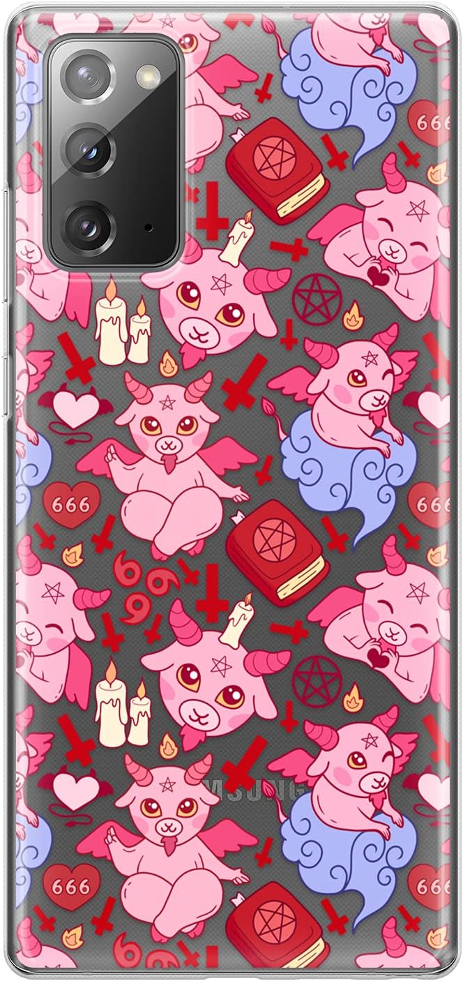 Generic Funda delgada de TPU compatible con Samsung Galaxy S21 5G S20 FE Note 20 Ultra S10 Plus S9 transparente a prueba de golpes Satanás Kawaii