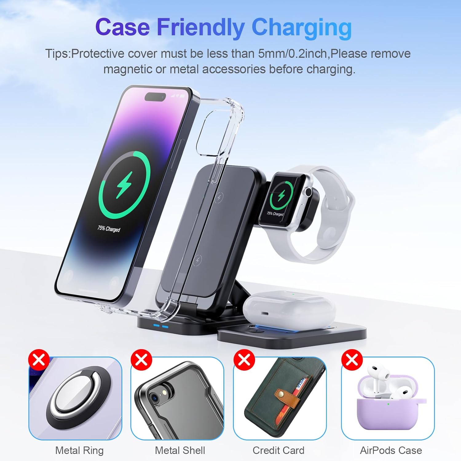 Cargadores inalámbricos para teléfono celular, estación de carga 3 en 1 para múltiples dispositivos para iPhone 15 14 13 12 11 Pro Max XR XS 8 Plus,