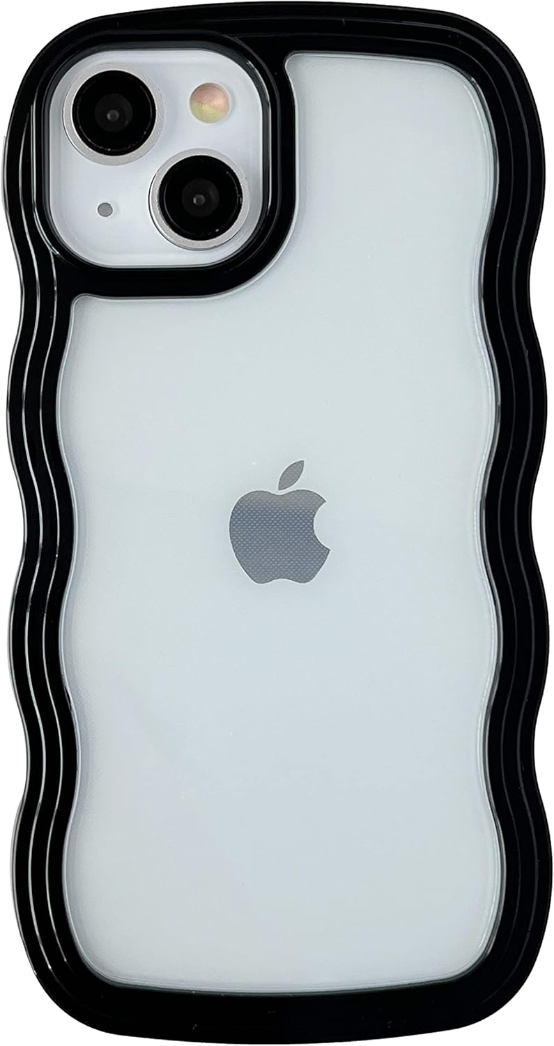 Caseative Bonita forma de marco ondulado rizado, a prueba de golpes, suave, compatible con funda de iPhone (negro, iPhone 13 Pro)