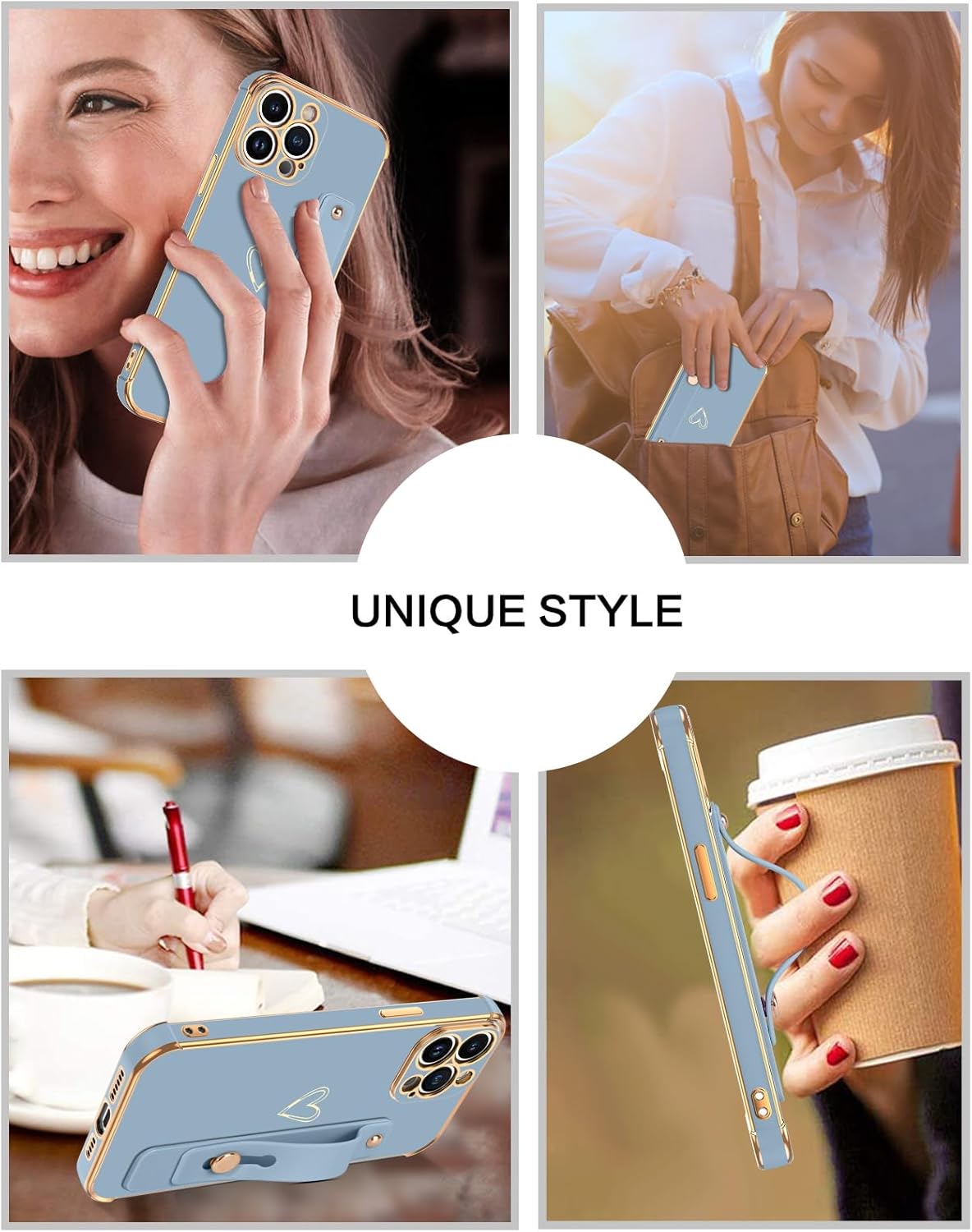 BENTOBEN Funda para teléfono iPhone 13 Pro Max, con correa ajustable con bonito corazón, soporte de soporte, a prueba de golpes, protección de TPU