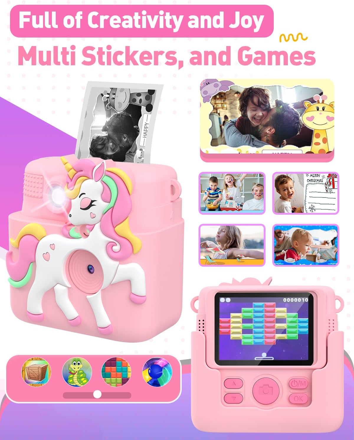 Impresión instantánea con cubierta de silicona, regalos creativos para niñas de 4 a 12 años, cumpleaños, Navidad, juguete de cámara digital 1080P