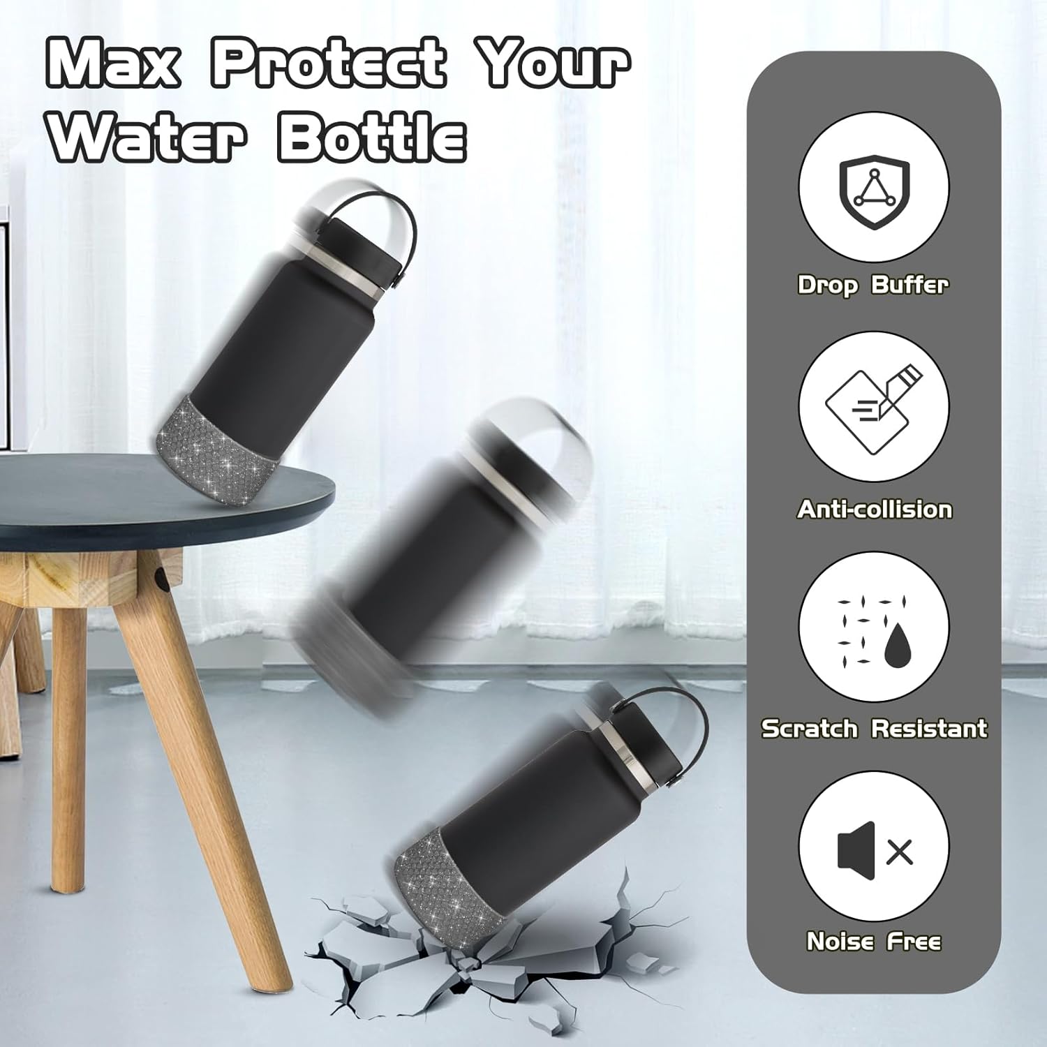 WUQID Funda protectora de silicona con textura de corazón brillante compatible con Stanle Tumbler de 40 onzas, 30 onzas, 20 onzas y botellas Hydroo