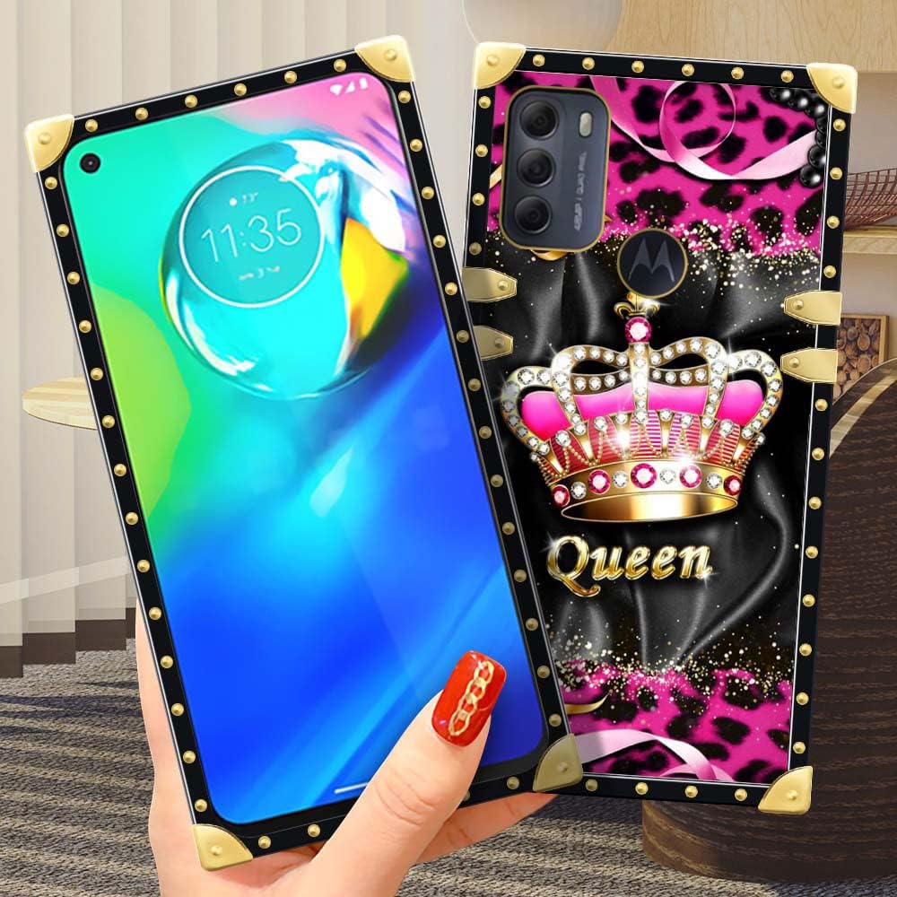 DAIZAG Funda para Motorola Moto G Power 2022, corona de leopardo Moto G Power 2022, decoración dorada cuadrada, funda protectora suave y delgada,