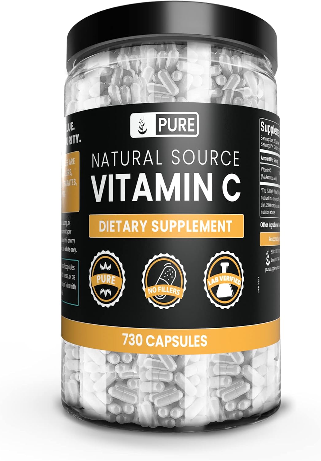 Pure Original Ingredients Vitamina C (730 cápsulas) sin magnesio o rellenos de arroz, siempre puro, verificado por laboratorio