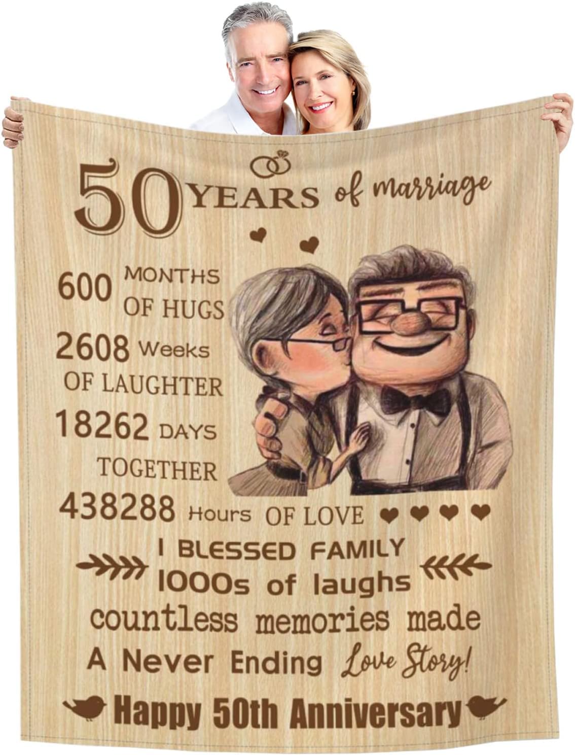 Manta de 50 aniversario de 80 x 60 pulgadas, regalo para 50 aniversario de boda, manta dorada de 50 años de matrimonio para parejas, padres,