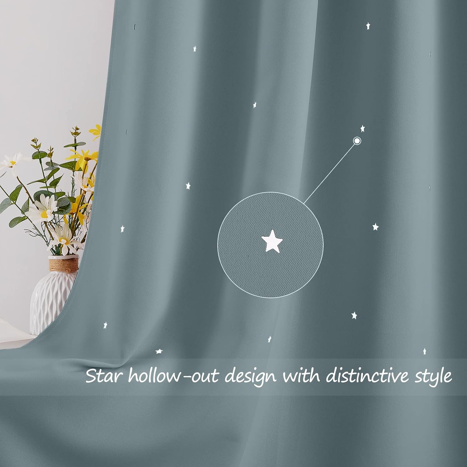 NICETOWN Cortinas opacas para dormitorio de 63 pulgadas de largo, 2 paneles con corte de estrellas para niños, aislamiento térmico, bonitas cortinas