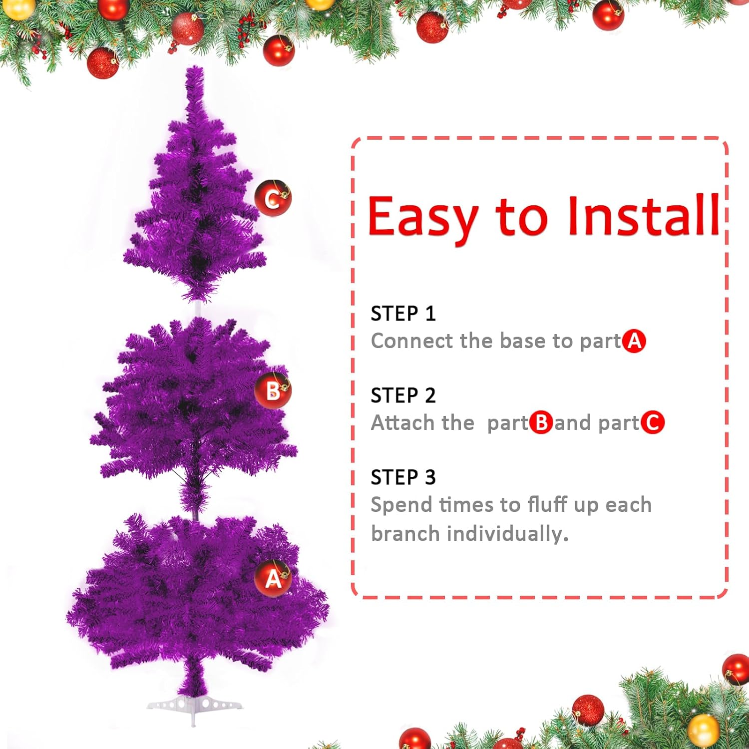 Árbol de Navidad morado, árbol de Navidad de Halloween de 6 pies para decoración de fiestas de temporada, árbol de vacaciones artificial con 550
