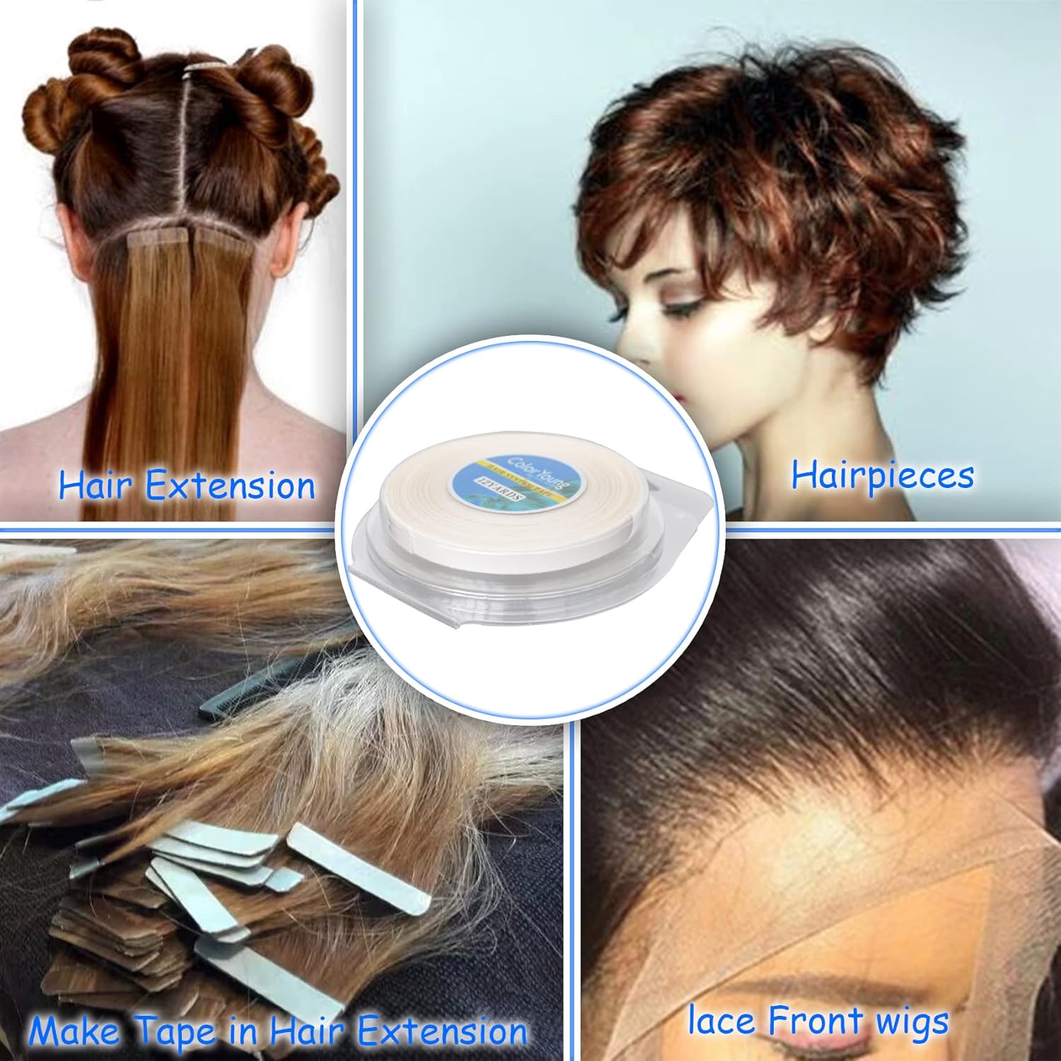 516″(0.8cm)*12 yardas Cinta para extensiones de cabello con cinta adhesiva de doble cara para extensiones de cabello con cinta (blanco)