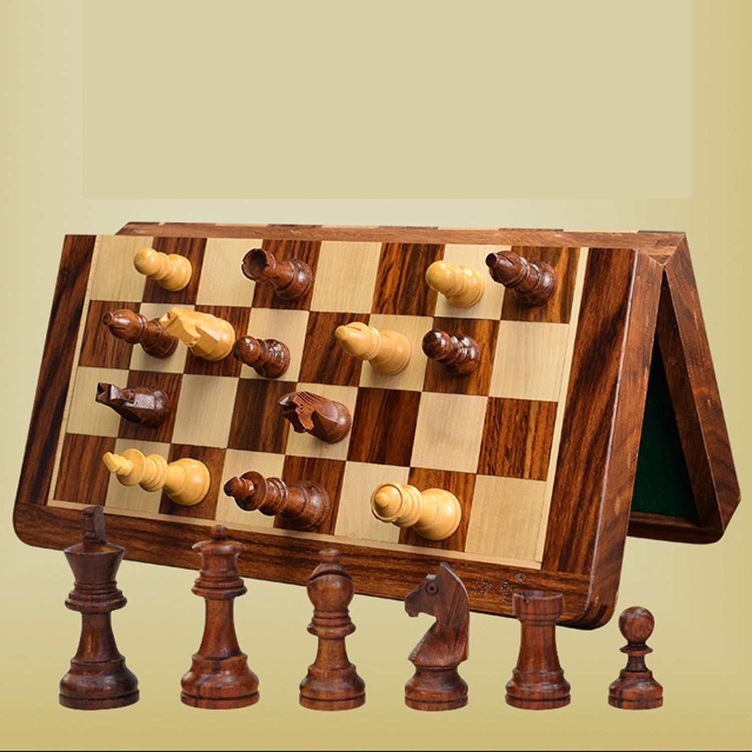 GAENZA Nuevo juego de ajedrez profesional, juego de ajedrez de madera plegable hecho a mano, piezas de ajedrez y ranuras de almacenamiento, juegos