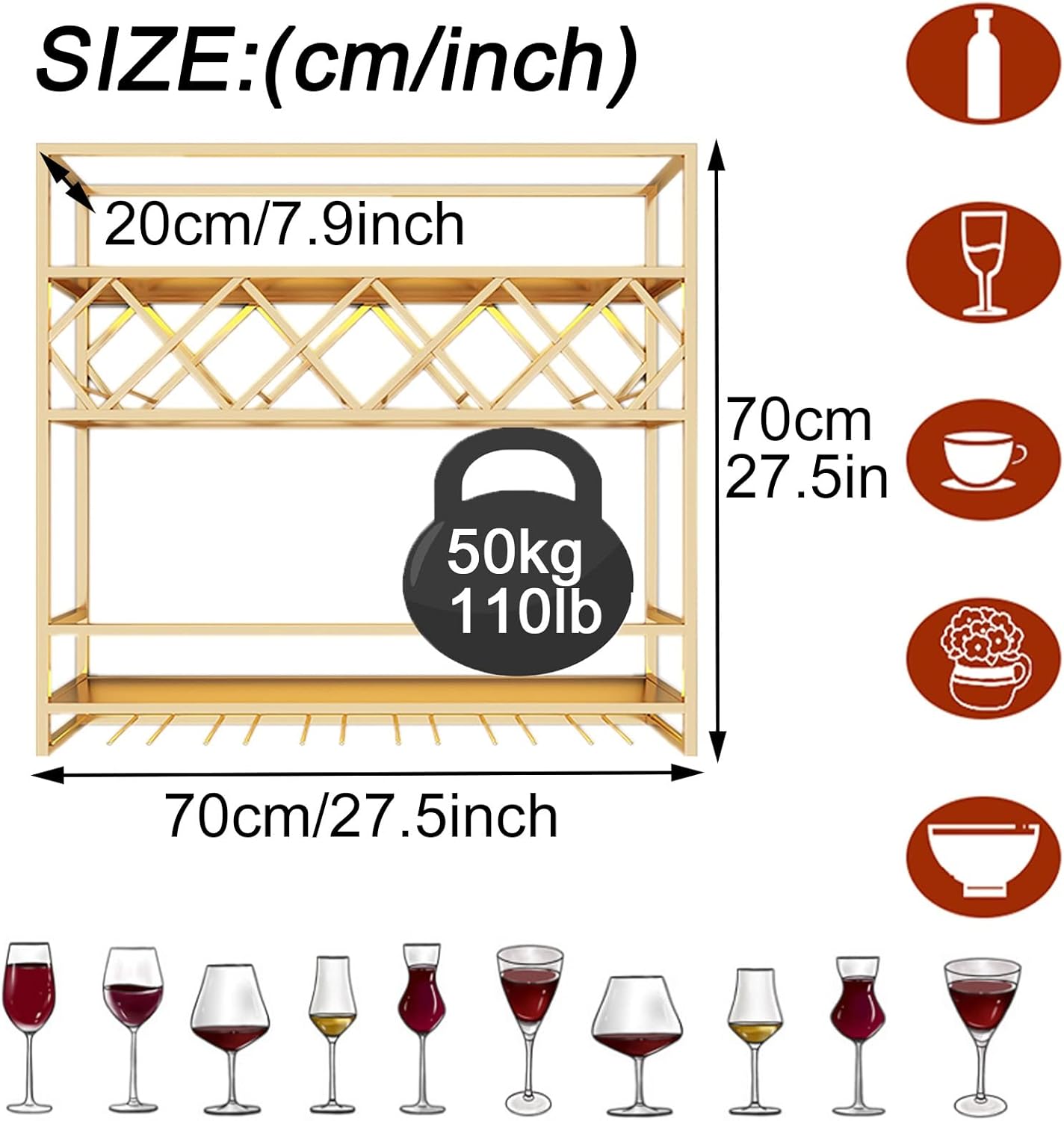 Estante para vino montado en la pared, 3 capas de pared para almacenamiento, soporte de vino montado en la pared para botellas de vino para el