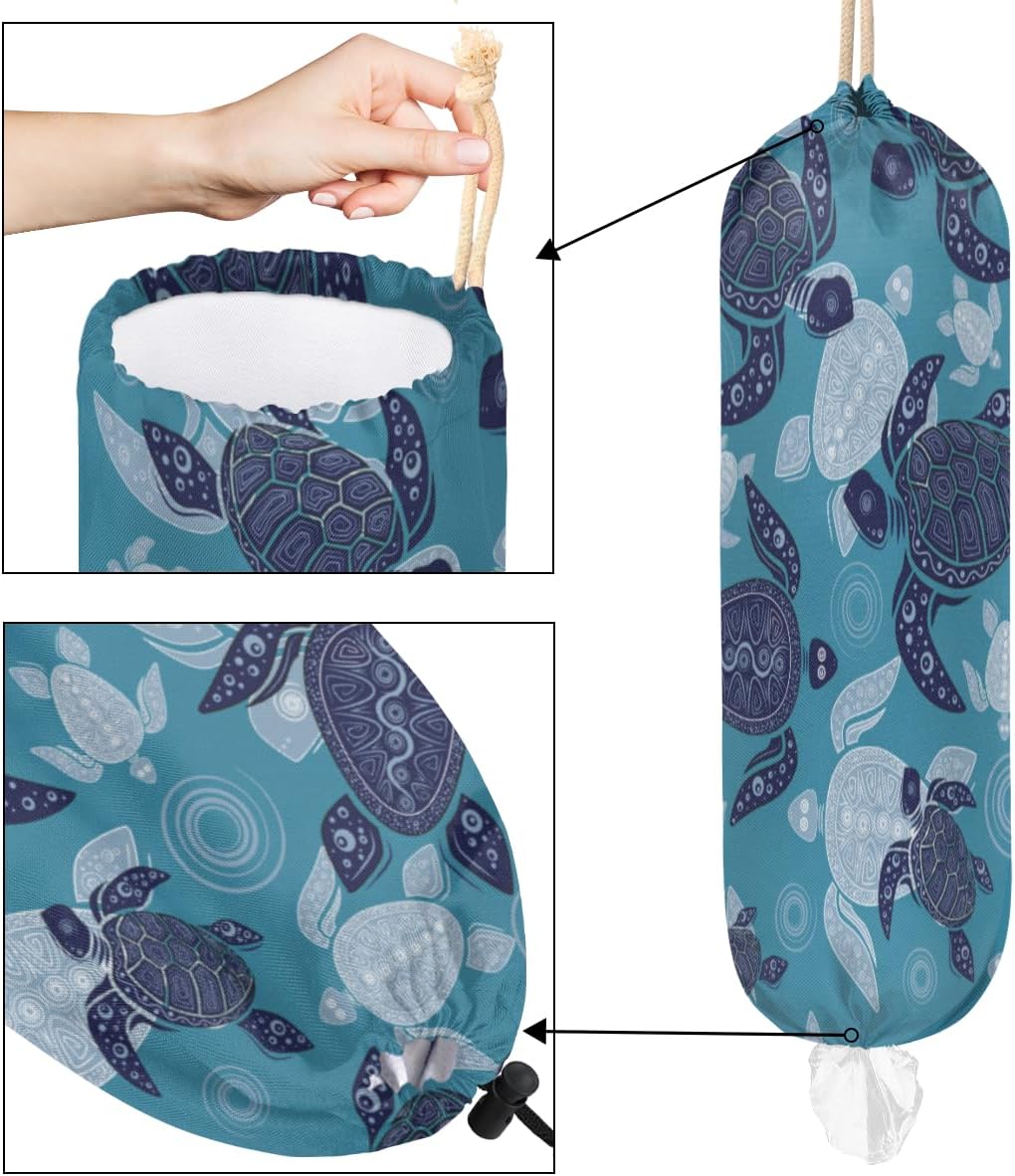 Soporte para bolsas de plástico con diseño de tortuga marina, lavable, grande, soporte para bolsa de comestibles, organizador de bolsas de plástico,
