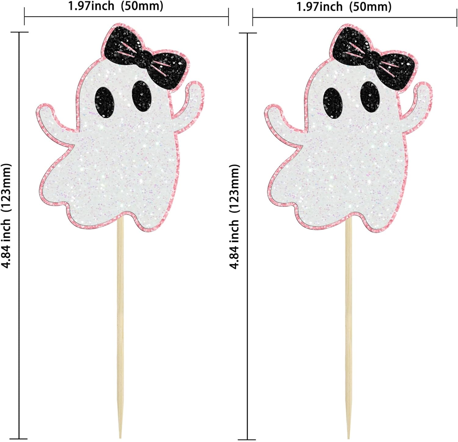 Gyufise 24 adornos de fantasmas para cupcakes con purpurina rosa para Halloween, fantasma, baby shower, decoración de cupcakes, comida fantasma,