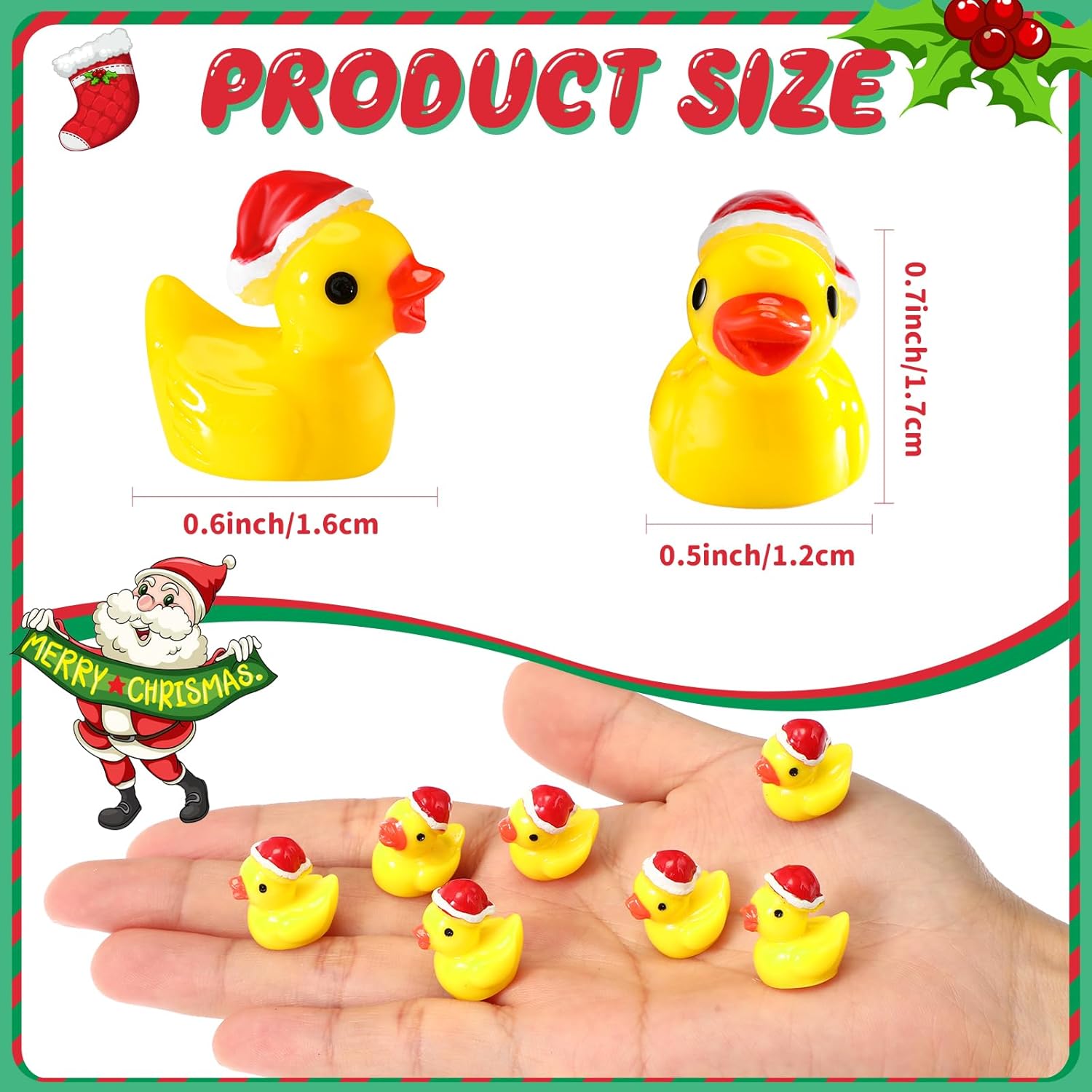 Fumete 200 piezas de mini patos de resina de Navidad, pequeñas figuras de pato en miniatura, sombrero de Navidad, pato, micro paisaje, jardín,