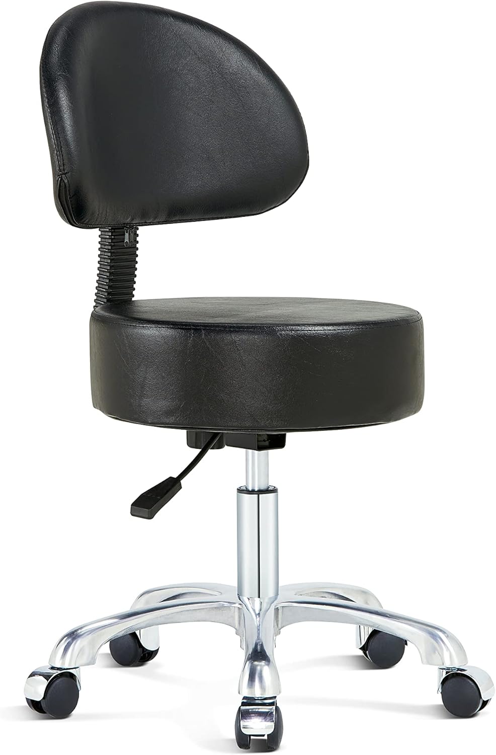 Silla redonda con respaldo, acolchado grueso y resistente, taburete giratorio con ruedas, taburete ajustable con ruedas (con respaldo, negro)