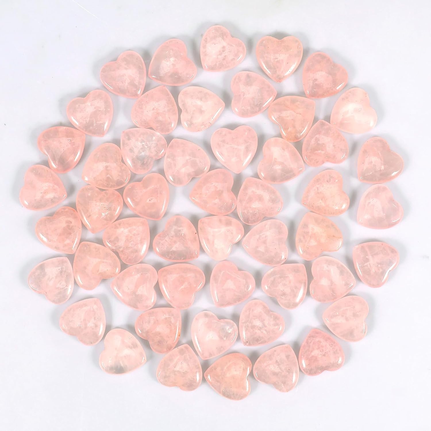 Juego de 50 cristales en forma de corazón, mini piedras de cristales de corazón, piedras de preocupación surtidas en forma de corazón, cuarzo rosa,