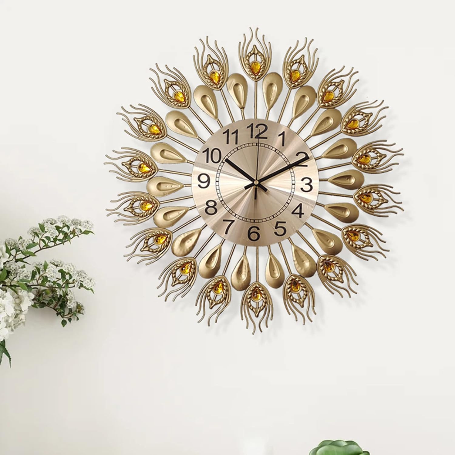 Relojes de pared para decoración de sala de estar, reloj de pared dorado silencioso con pilas, sin tictac, para dormitorio, cocina, retro, pavo
